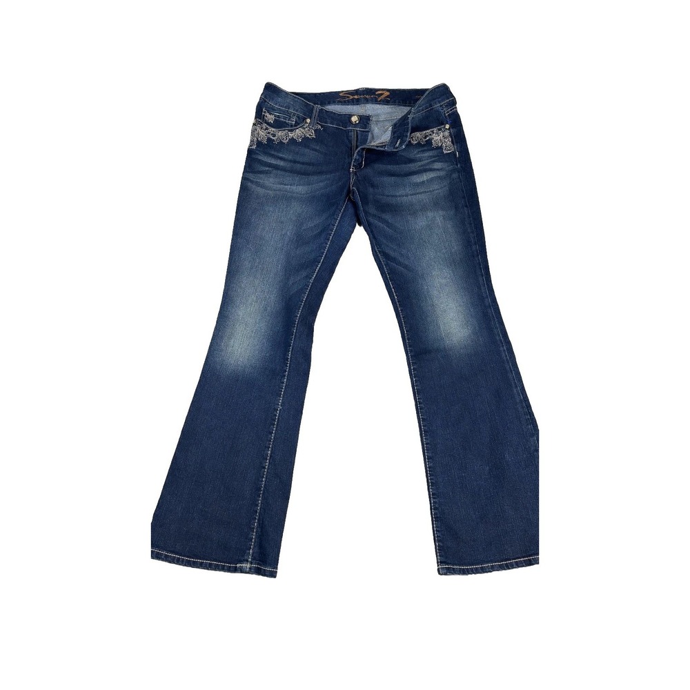 Seven7 Jeans Womens 14 Blue Bootcut Mid Rise Embroidered Rhinestone Stretch‎